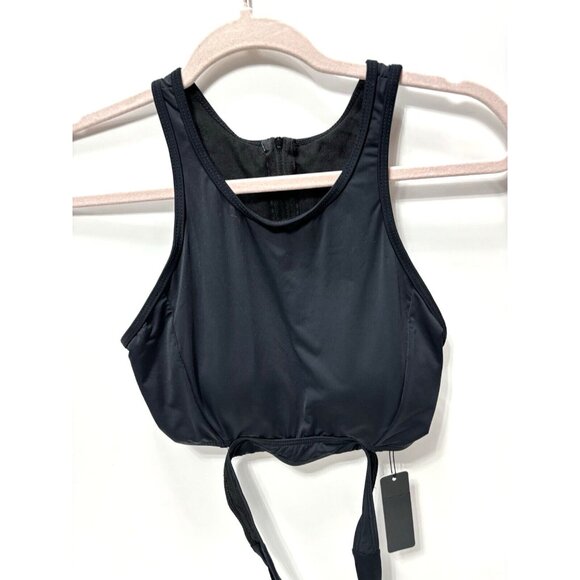 Women's Small Black Back Zipper Bathing Suit Swimwear Top with Wrap Around Strap - Picture 3 of 9